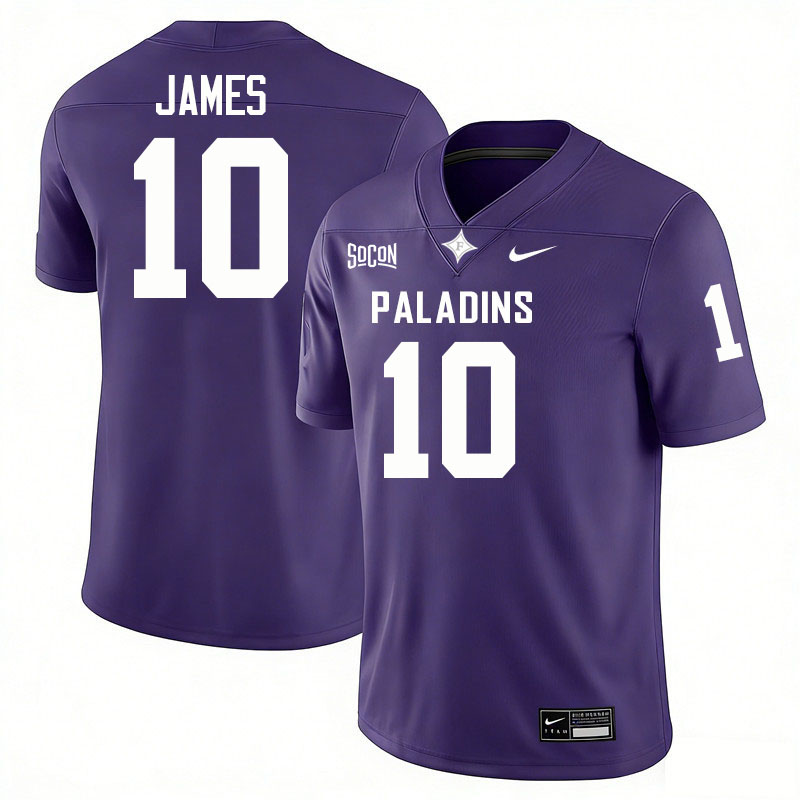 Furman Paladins #10 Evan James College Football Jerseys,Uniforms-Purple